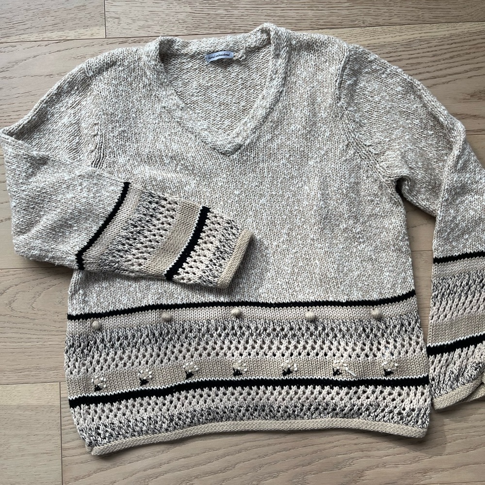 Hand Embroidered Knit Sweater - Beige Cream